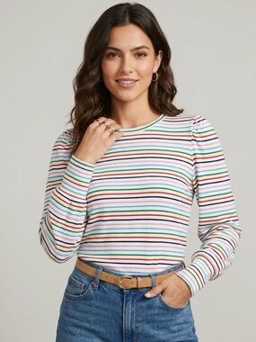 LOFT Women’s Striped Long Sleeve Knit Top Size SP Petite Small Multicolor